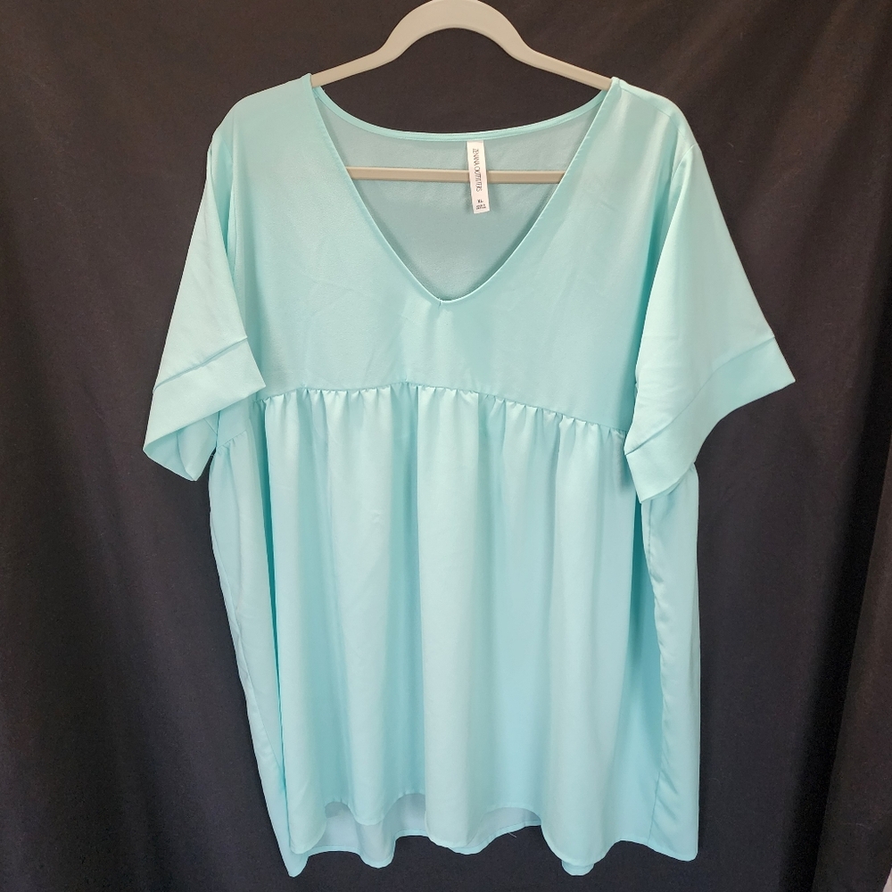 Babydoll V Neck Top Light Blue | Flowy Loose Fit Blouse | XL